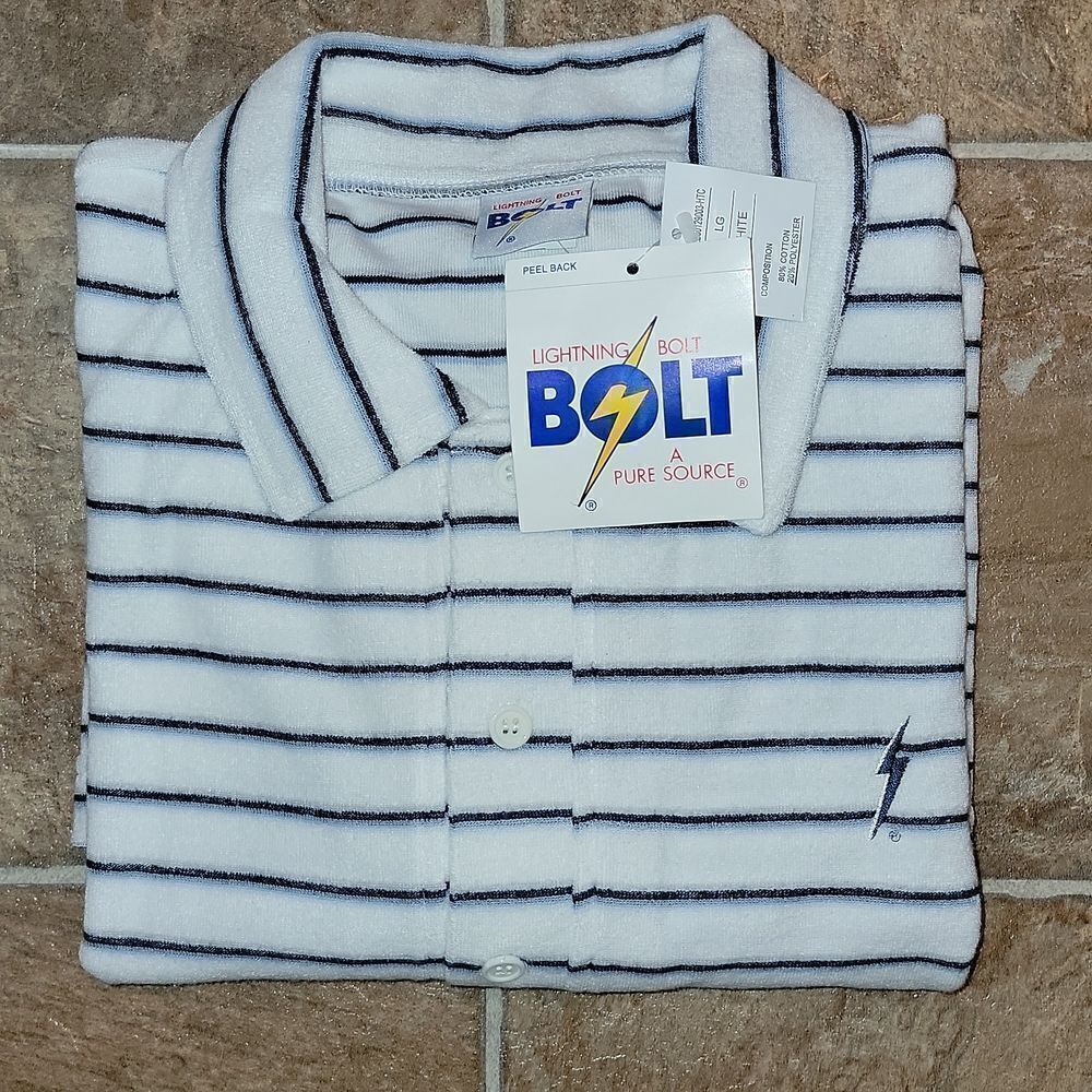 NWT Vintage Lightning Bolt A Pure Source Surf Skate Short Sleeve Terry Shirt L